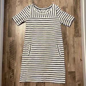 Cream and blue breton stripe terry cotton shift dress